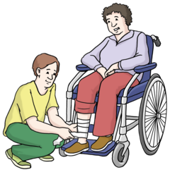 Pflegerin und Person im Roll·stuhl